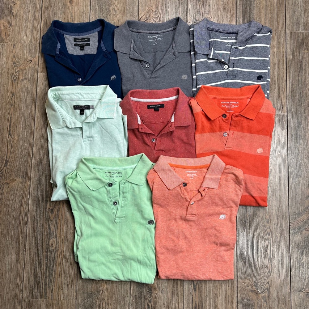Banana Republic Lot of 8 Polo Shirts Men Size Large Short Sleeve Casual Cotton